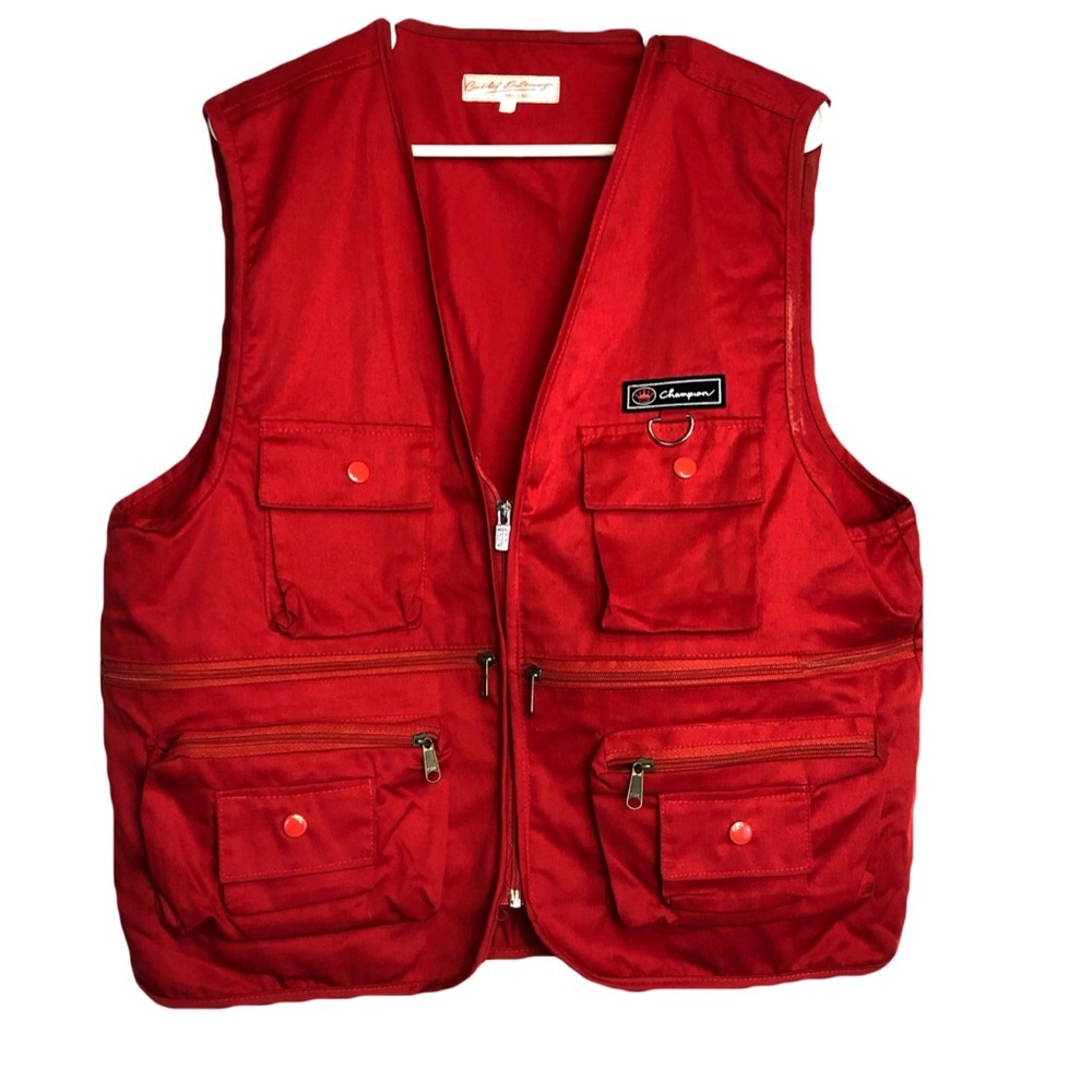 Cristobal Balenciaga Vtg red zip vest pockets sz L - Picture 1 of 8